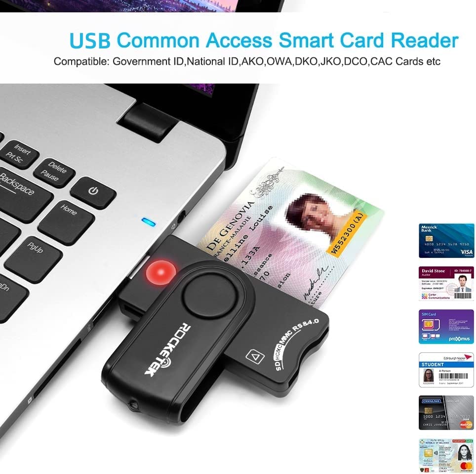 Usb Smart Card Reader, Rocketek Dod Military Usb Cac Memory Card Reader Compatible With Windows, Linux/Unix, Macos X   Build In Sdhc/Sdxc/Sd Card Reader And Micro Sd Card Reader